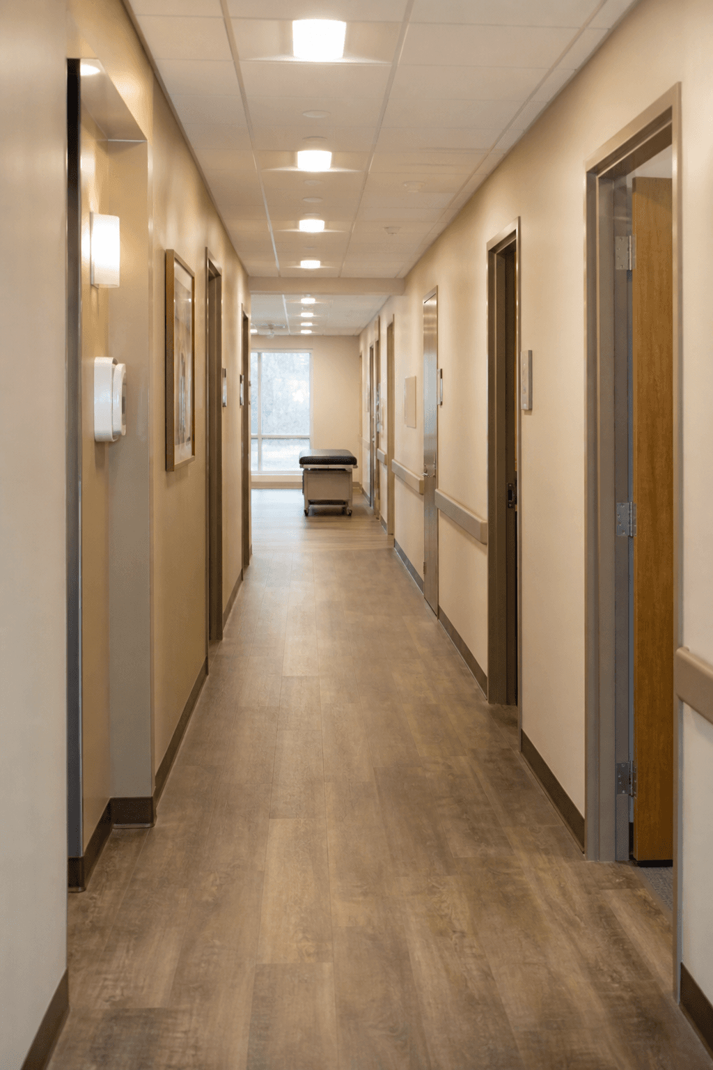 Clinic corridor. Illustrative scene, not the Danlyns office.