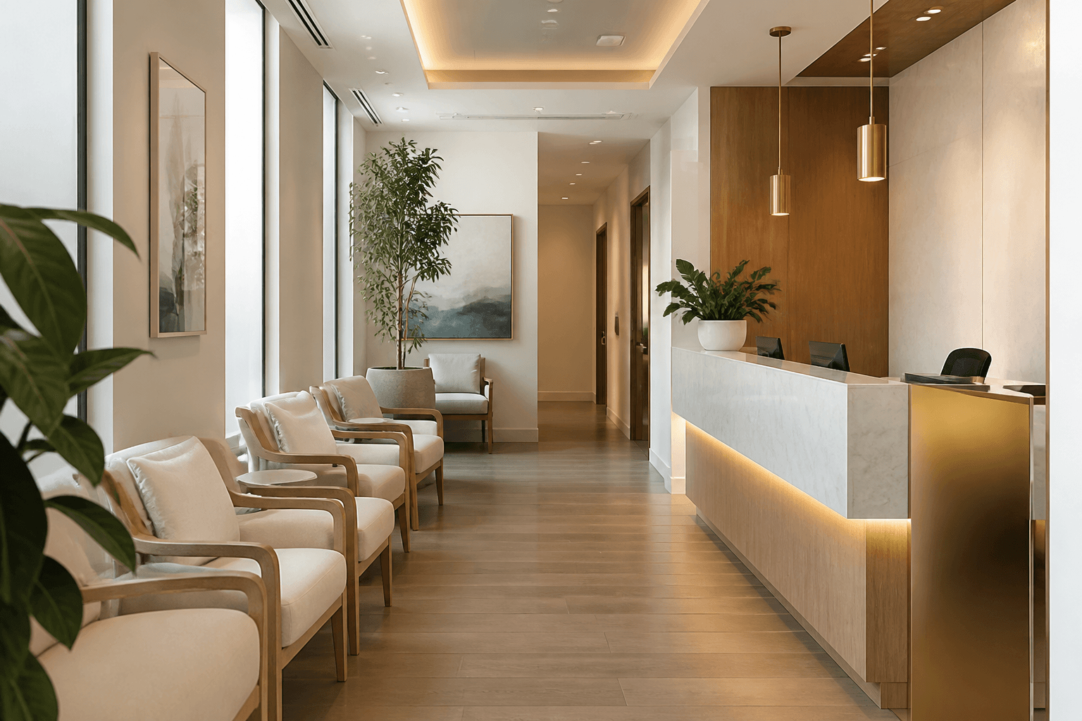 Physician clinic interior. Illustrative scene, not the Danlyns office.